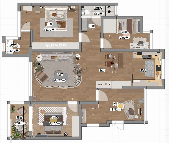 朱明琪｜紫气钟山21-1-202-110㎡-北欧风格｜3室2厅1卫｜老房装修｜定制家｜全包15万｜00_03平面彩图